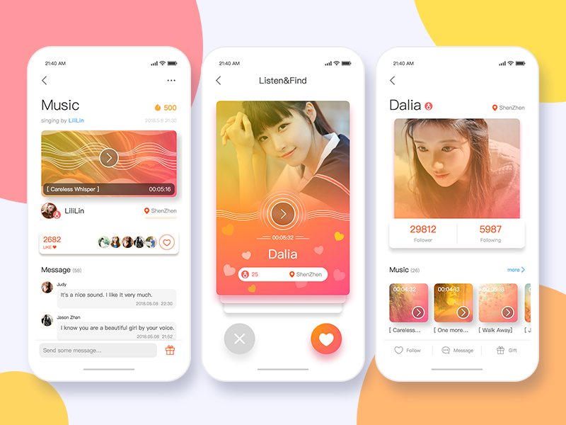 Find a friend with your voice voice social contact app ux ui