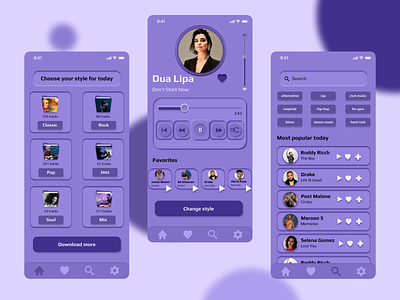 Music Play App concept app design application concept art mobile music music app neomorphism purple uidesign