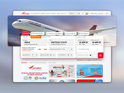 Flight Ticket booking - AirIndia Website Redesign Concept airindia design ticket booking ui ux web app web ui