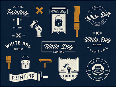 White Dog Painting badge branding design icon iconset illustration logo patch