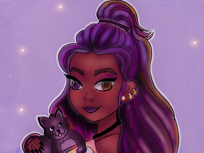 Girl with cat dty illustraion illustrator