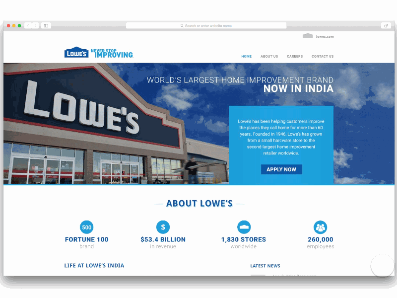 Lowes India - Website Design (Home Page) design home india lowes page web