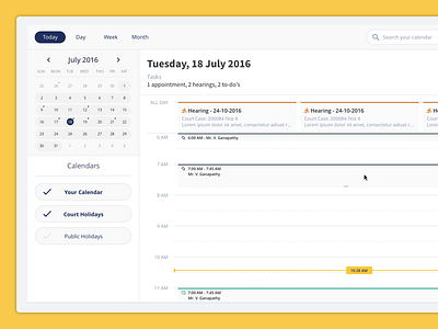 Calendar View app calendar dashboard legal management schedule system today web