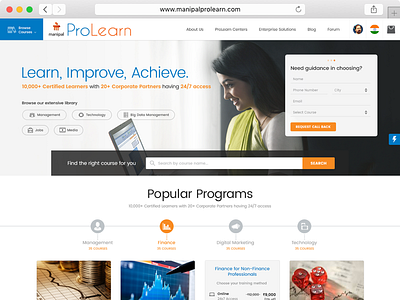 Manipal ProLearn - eLearning Platform Design courses education elearning learn learning manipal online platform portal prolearn ui ux