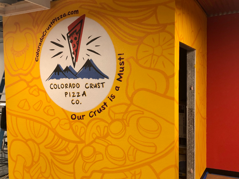Handpainted logo with subtle mural background design logo handpainted decorative custom mural