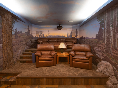 Handpainted wallmural scene for a home theater colorado custom forestscene handpainted mural painting