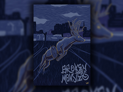 Broken Monsters book cover detroit digital illustration dissected deer fan art horror literature procreate illustration procreate typography