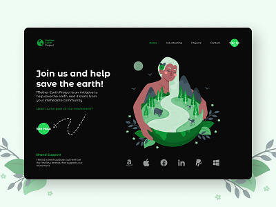 Mother Earth Project - Landing Page (Dark Mode) design earth greenproject mother earth productdesign sustainability ui user experience design user interface design ux web