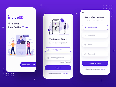 Online Tuition App - Live Ed app clean course app courses education illustration learning app log in minimal mobile app sign up social app tuition tutor ui ux