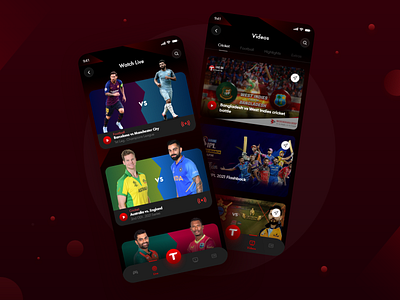 T Sports App android app clean ui cricket dark ui football goal ios match minimal sports sports app ui ux