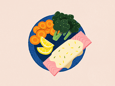 Salmon with herbed yoghurt and vegetables broccoli carrot dinner illustration lemon meal salmon