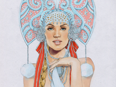russian girl folk girl illustration