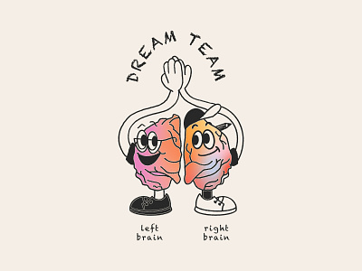 The Dream Team brain design illustration left brain right brain team teamwork