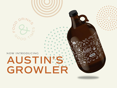 Austin's Eatery Growler Illustrations beer bottle branding design drawing growler illustration package restaurant