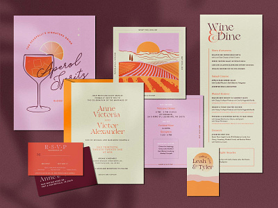 Vineyard Getaway Wedding Suite bold bottle design drawing illustration stationary stationery typography vineyard wedding wine