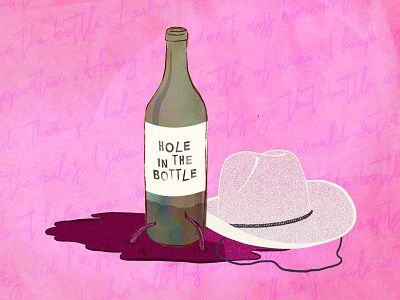 Hole In the Bottle bottle country cowgirl design drawing illustration lettering pink script wine