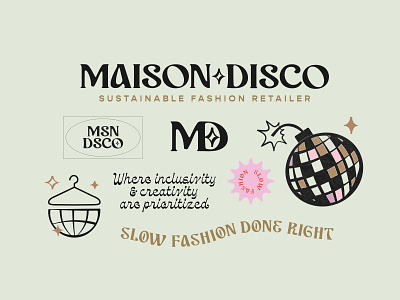 Maison Disco Sustainable Fashion Retailer Logokit brand identity branding design disco fashion feminine illustration logo logokit pink retailer sustainable typography variations woman