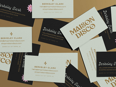 Maison Disco Business Cards brand identity branding businesscard clothing design disco fashion gold illustration logo shop sparkle sustainable typography