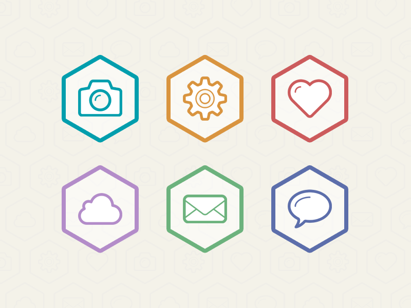 Flat Icons icons settings heart photo camera cloud mail email bubble chat talk rebound
