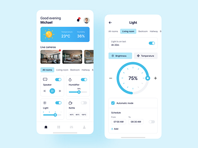 Smart home app app concept light theme mobile smarthome smarthouse uxui