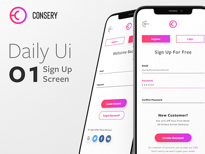 Consery Daily Ui 001 adobe art direction business clean daily ui dailyui dailyui 001 dailyuichallenge design logo mobile mobile ui ui ux