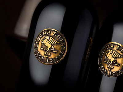 Custom metal wine label for Libera Estate