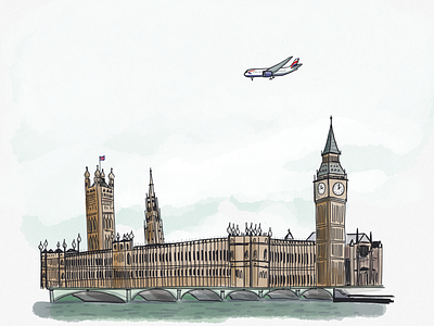 Landing in London airline airplane british airways digital art digital illustration london westminster