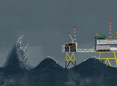 Draupner Wave digital art digital illustrator north sea ocean oil rig rogue wave science illustration stormy