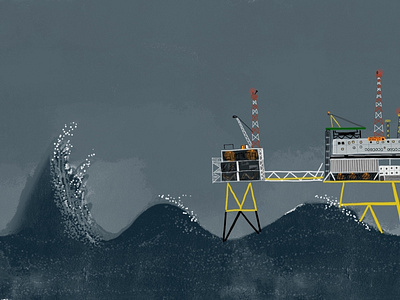 Draupner Wave digital art digital illustrator north sea ocean oil rig rogue wave science illustration stormy