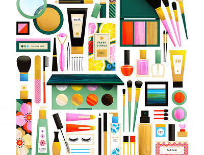 Makeup Flatlay blush eye shadow eyeliner flat illustration flatlay girl lady lipstick makeup nail polish pretty woman