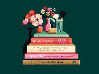 Styled Book Stack books fashion flower illustration makeup office read style vase