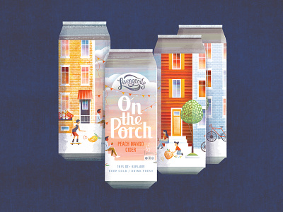 On the Porch beverage can cider city drink illustration label package town