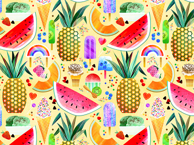 Summer Sweets candy cone design desserts fruit ice cream illustration pattern pineapple popsicle sprinkles summer sweets texture treats vector watermelon