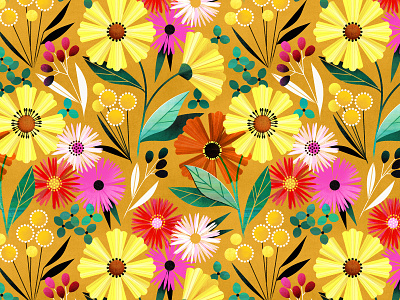 Yellow Sunshine Florals design floral flower illustration pattern texture vector
