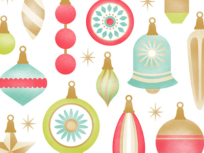 Holiday WIP illustration ornaments retro vintage