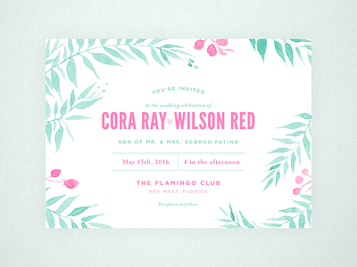 Maimi Wedding aqua flamingo invitation pink watercolor