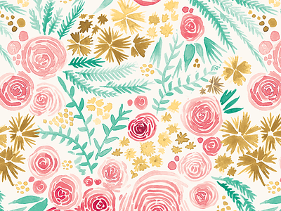 Playing with color palettes aqua floral flower gold pattern pink watercolor