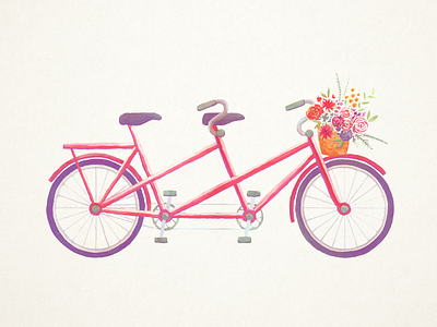 Cute bike for something in the works basket bicycle bike floral flower tandem texture two person watercolor