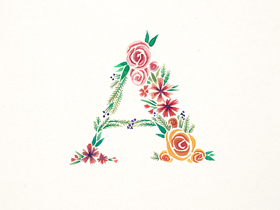 Watercolor A a bright cap capital decorative floral flower foliage letter watercolor