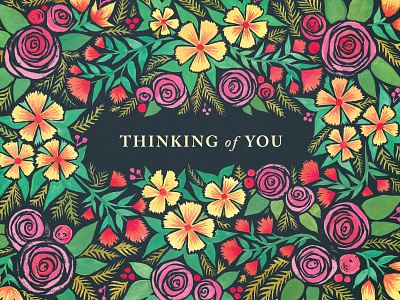 Thinking of you card floral flower illustration pattern watercolor