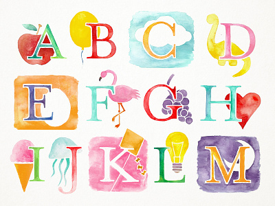 Illustrated Alphabet abc alphabet children illustration kids nursery paint poster print watercolor