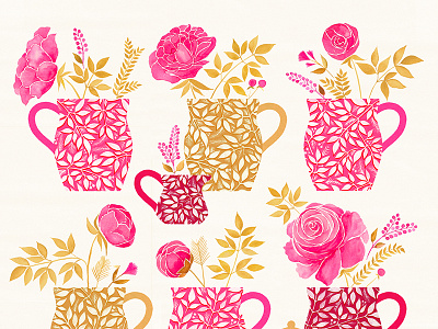 Peonies in coffee mugs