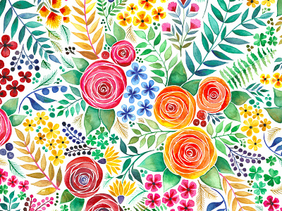 Garden Pattern botanical colorful garden illustration pattern rose surface design watercolor