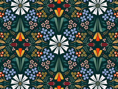 Retro florals floral flower illustration pattern retro surface design vector