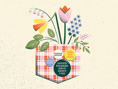 spring! button flower garden illustration plaid pocket retro spring texture tulip vector