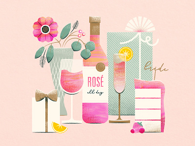 Rosé All Day bridal shower bride cake champagne flower gift illustration invitation texture wine