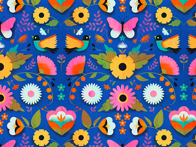 Pattern Fiesta bird fiesta floral flower illustration pattern vector