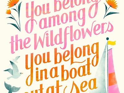 Wildflowers boat floral hand lettering illustration lettering poster print sailboat sea seagull tom petty wildflowers