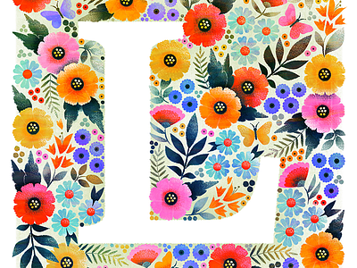 Floral L botanical floral flower illustration letter pattern surface design texture vector wall art