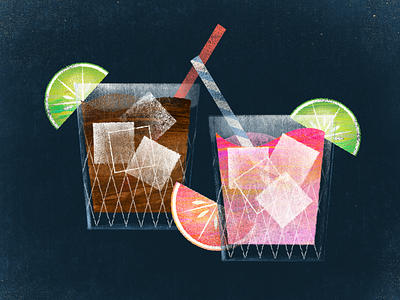 Cocktail Hour alcohol bar cocktail drinks grapefruit illustration lime retro straw texture